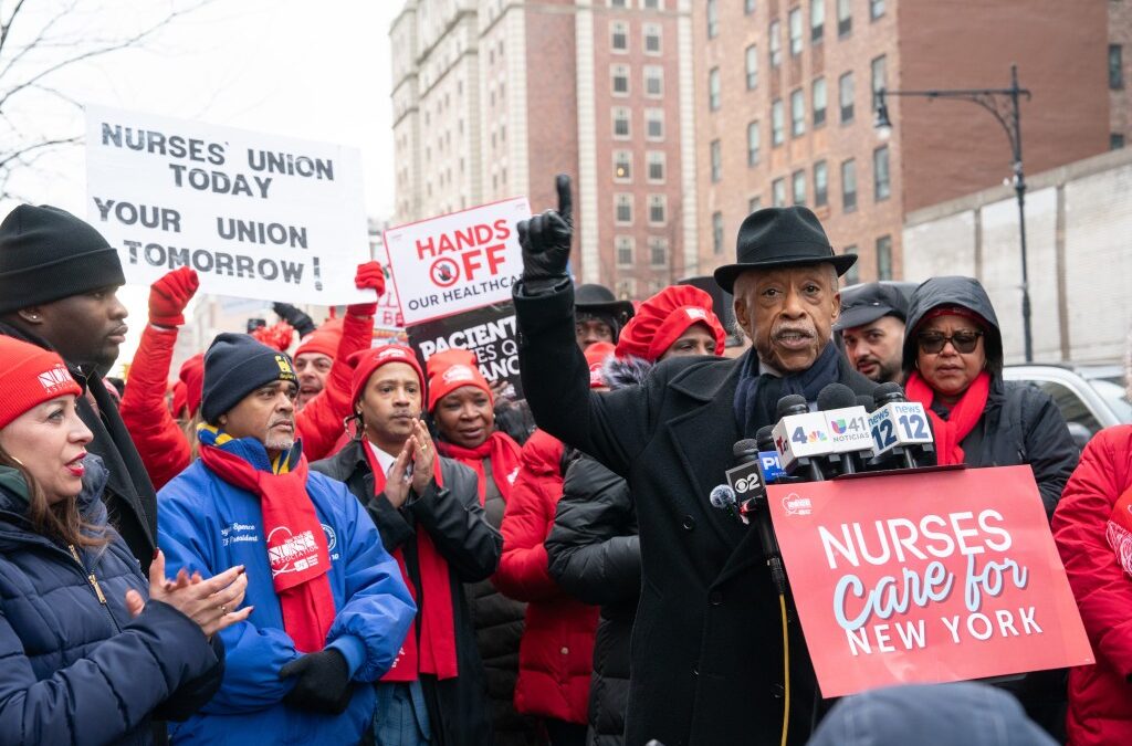 Rev. Al Sharpton joins nurses in rally for fair wages outside Mr. Sinai in Manhattan