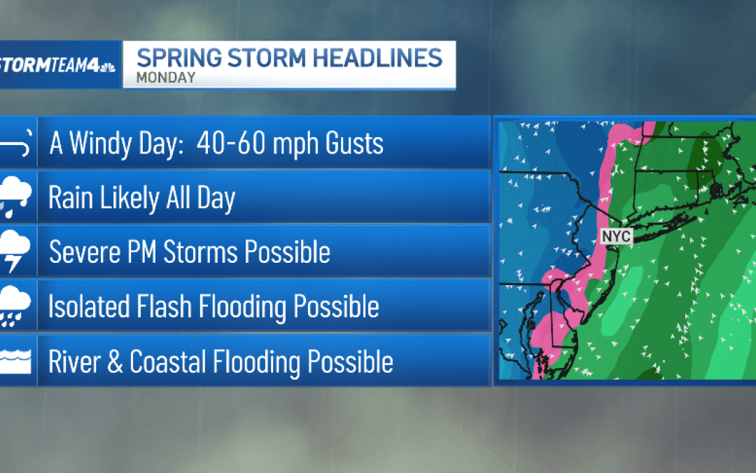Severe storm with potential for flooding rain, damaging winds threatens NYC area Monday