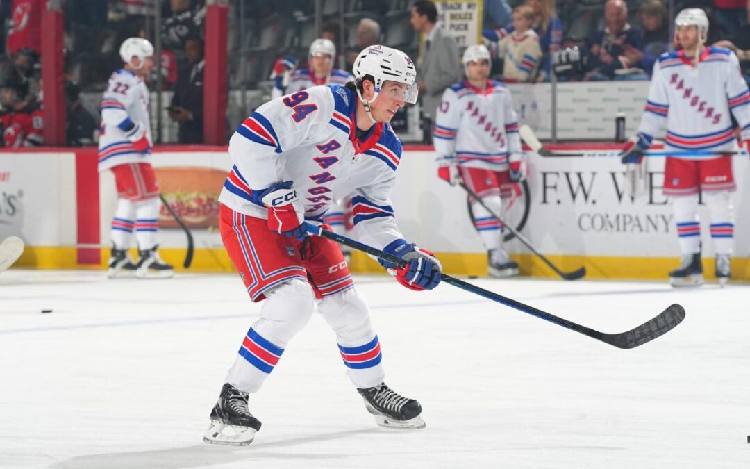 Gabe Perreault reacts to move down to Rangers’ second power-play unit