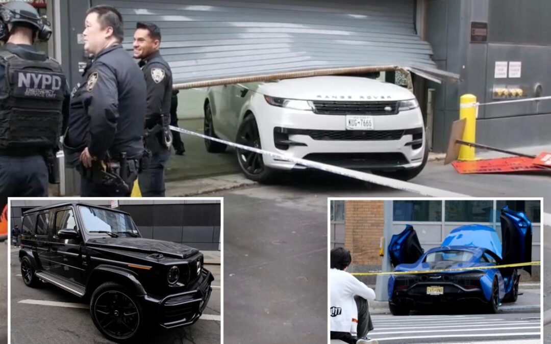 Bone-headed bandits try to steal McClaren, G wagon during NYC heist — only to be stopped by parking gate