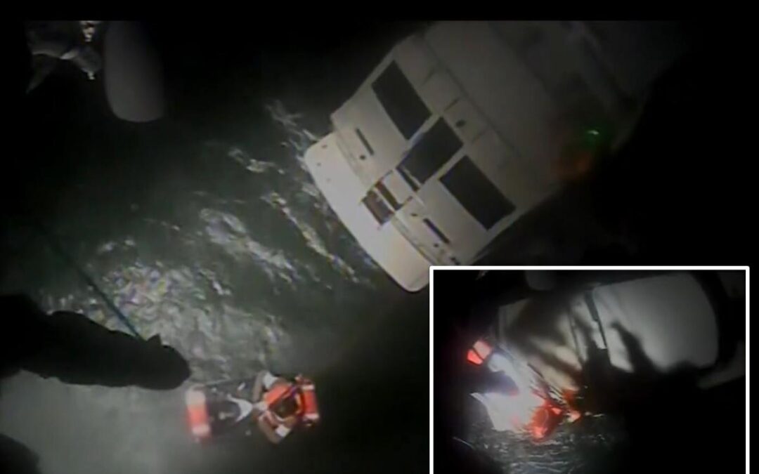 Coast Guard helicopter rescues 4 from broken-down yacht caught in 12-foot waves off Long Island: heart-stopping video