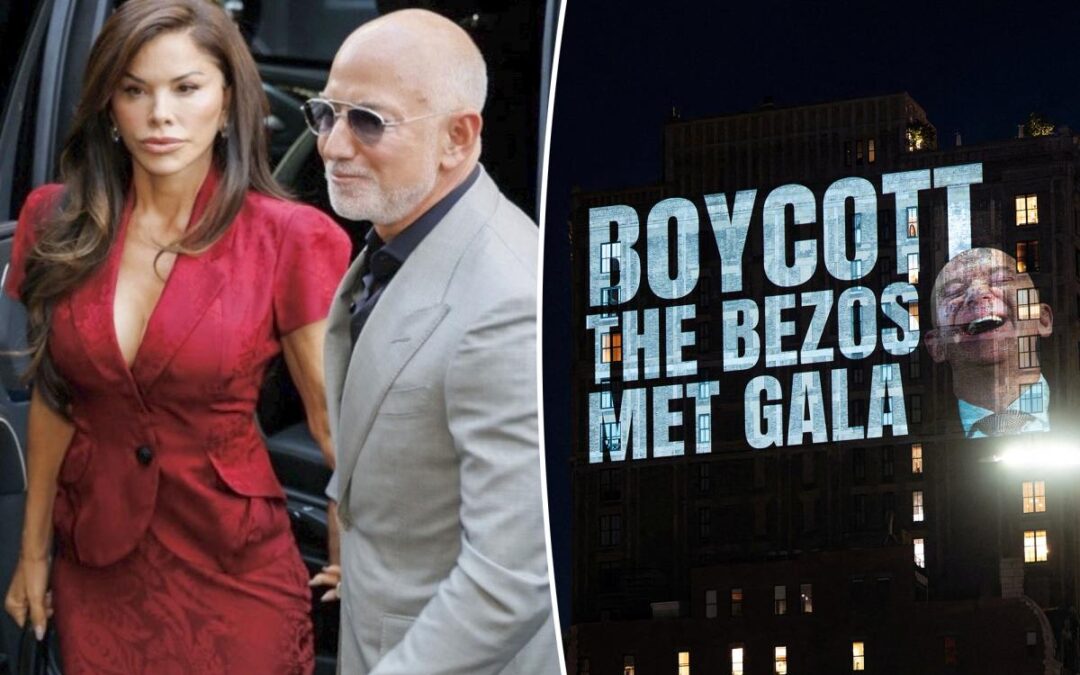 Lauren Sánchez and Jeff Bezos brush off Met Gala protests as they attend Anna Wintour’s pre-party
