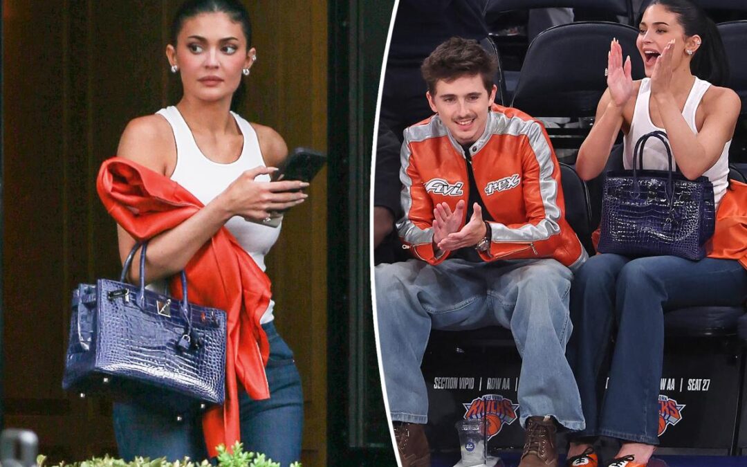 Kylie Jenner totes $63K ‘Knicks blue’ Birkin bag to playoff game with Timothée Chalamet