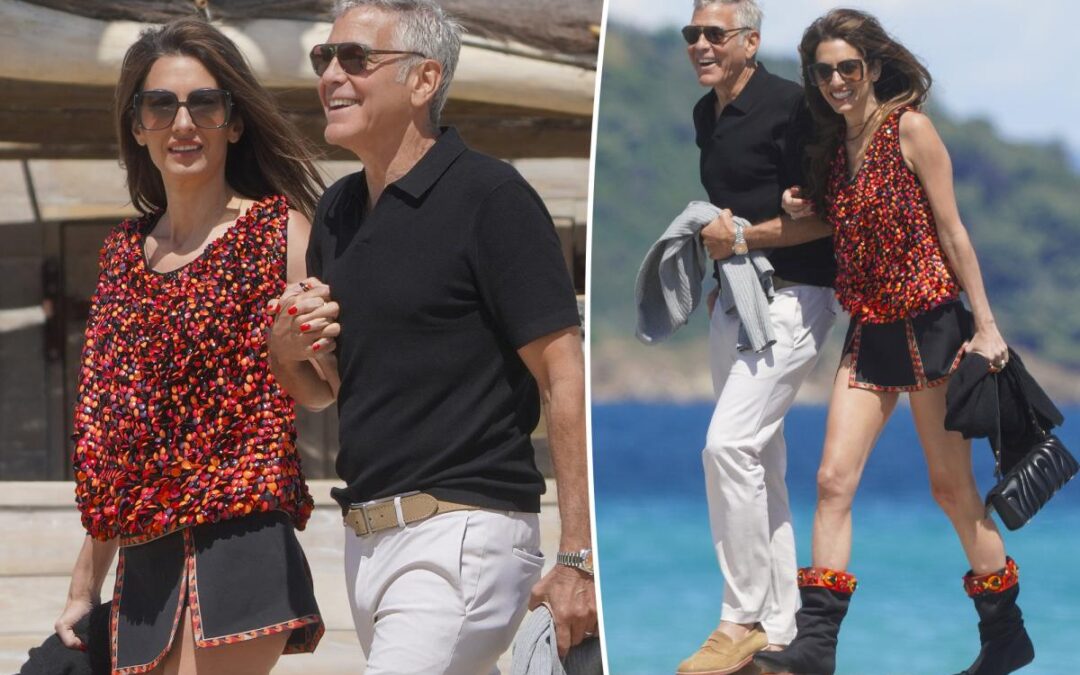 Amal Clooney celebrates George’s 65th birthday in daring top and high-slit miniskirt