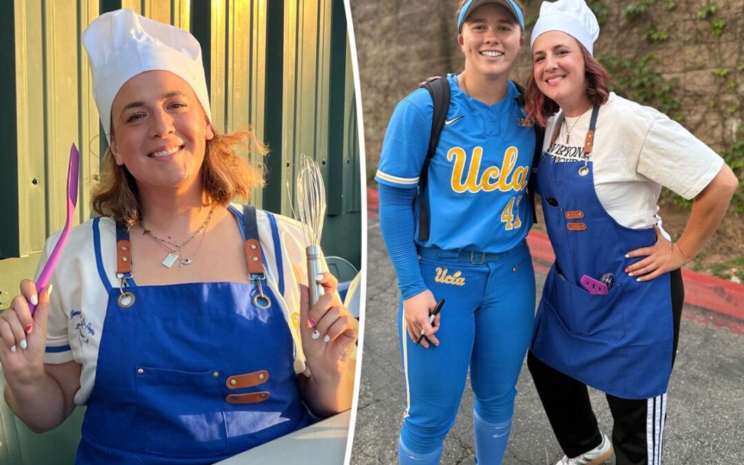 UCLA slugger Megan Grant’s super fan gets cooking with creative outfit