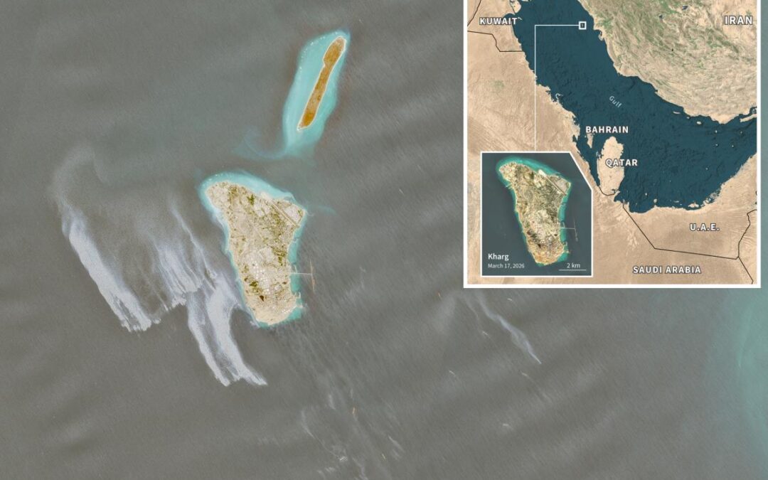 Oil spill uncovered off Iran’s central hub at Kharg Island, satellite photos show