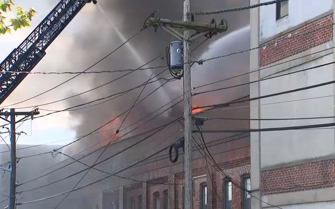 Large warehouse fire burning in Belleville, New Jersey