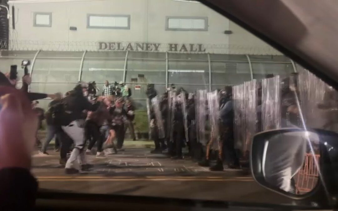 WNBC crew removed from news vehicle as state police tear gases Delaney Hall protesters