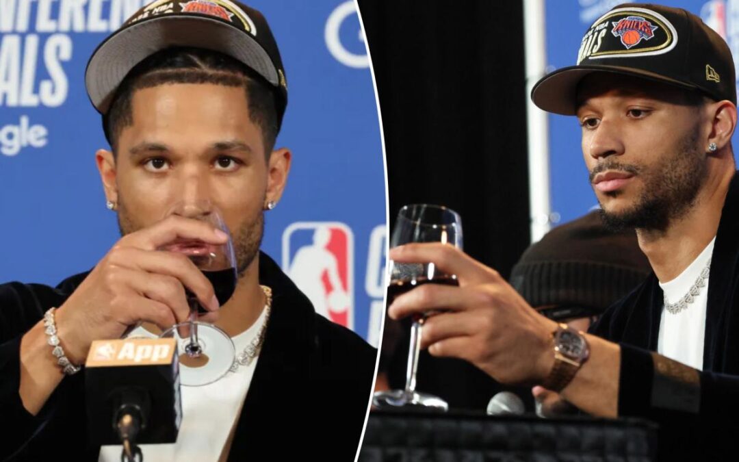 Josh Hart enjoys wine at press conference after Knicks make easy work of Cavaliers