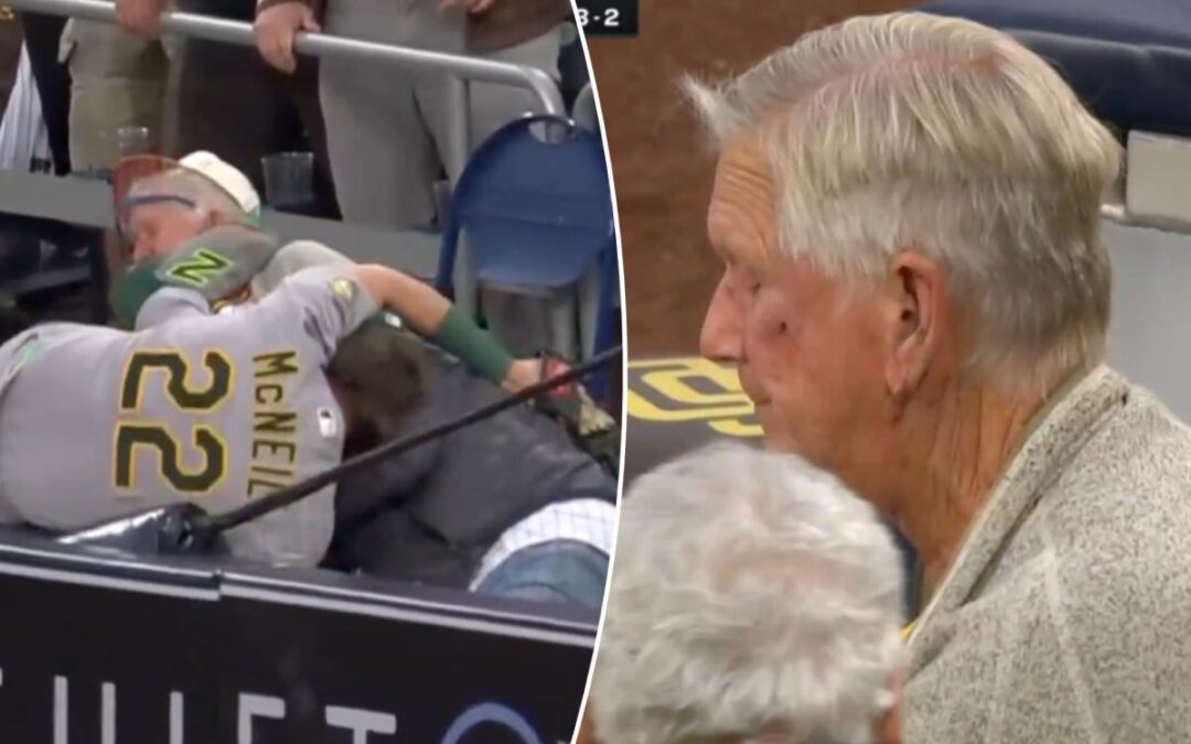 Jeff McNeil accidentally bloodies elderly fan with cleat while diving into stands