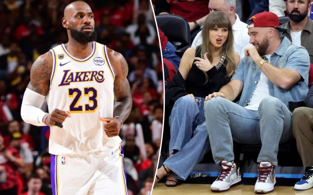 LeBron James salutes Taylor Swift and Travis Kelce as couple support Cavaliers in Game 3 loss to Knicks