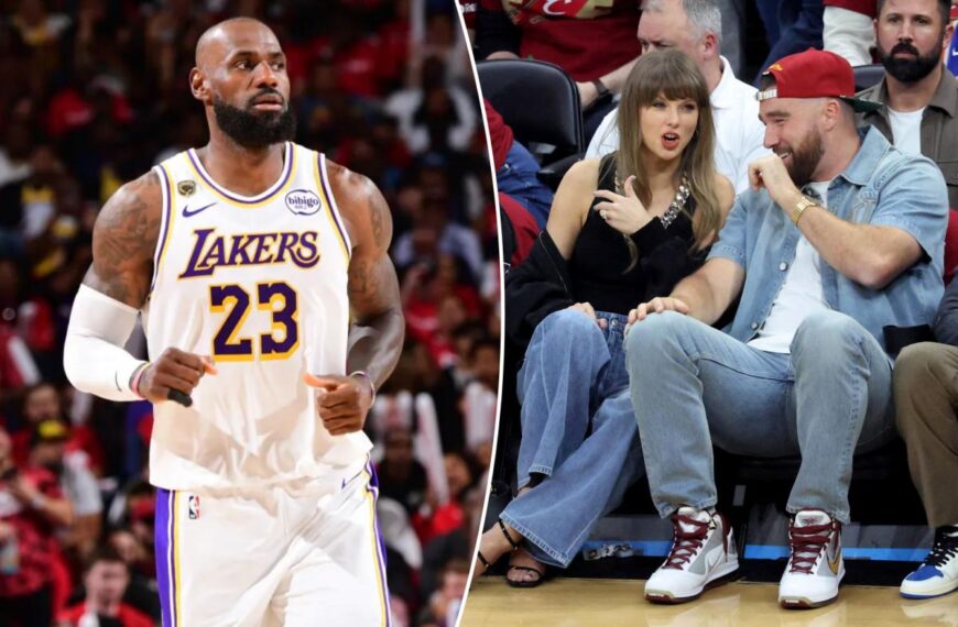 LeBron James salutes Taylor Swift and Travis Kelce as couple support Cavaliers in Game 3 loss to Knicks