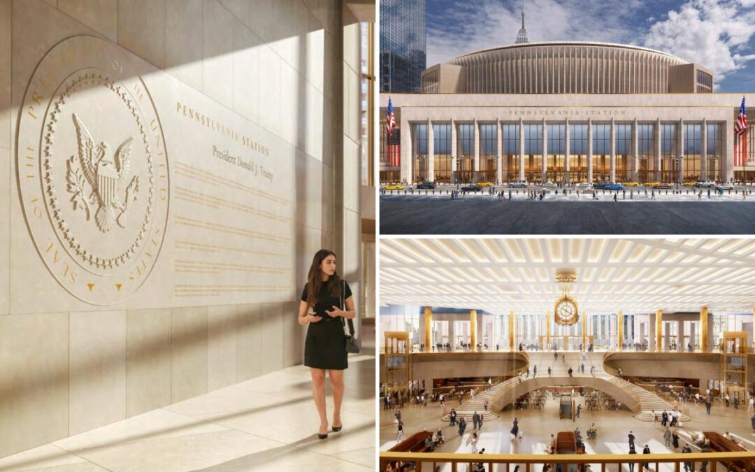 Leaked Penn Station renderings show the blighted rail hub will bear Trump’s name with a presidential seal
