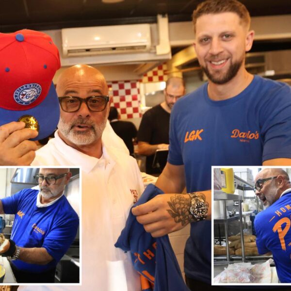 Owner of Philadelphia’s iconic Pat’s cheesesteaks forced to work in NY — wearing ‘Philly Sucks’ shirt — after losing Knicks bet
