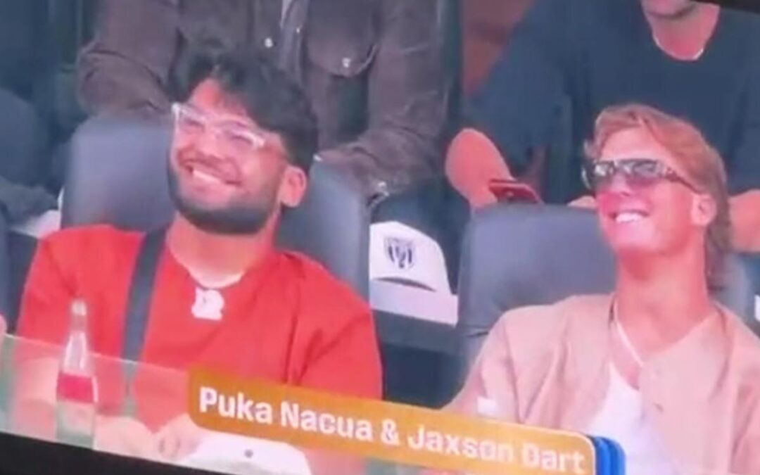 LA Rams star Puka Nacua sips Coca-Cola with Jaxson Dart at Team USA World Cup match after rehab stint