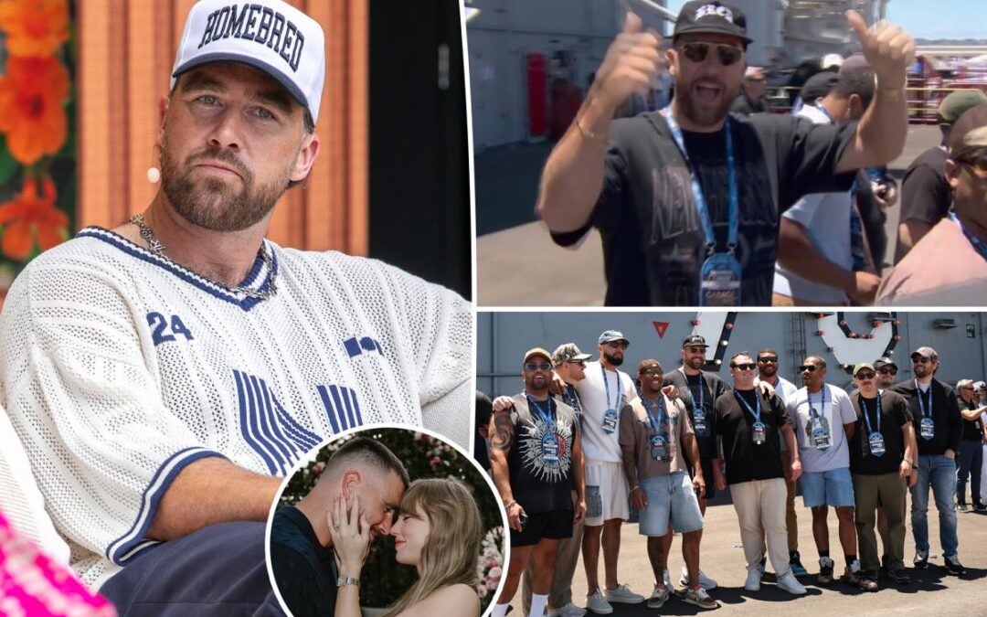 Travis Kelce continues California bachelor party weekend at NASCAR race with Patrick Mahomes