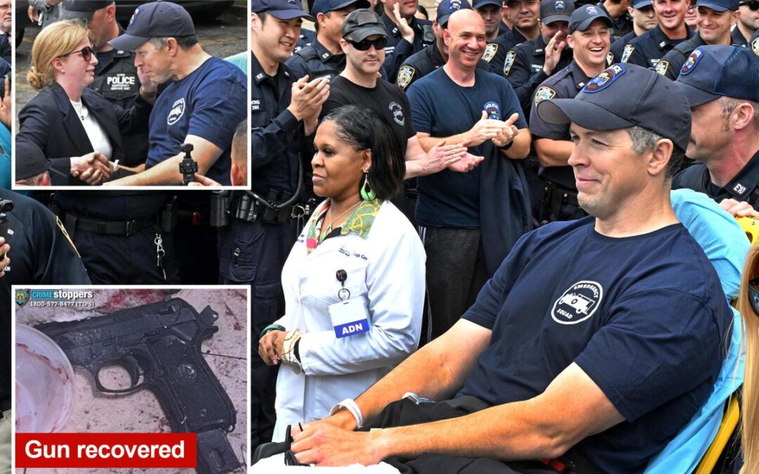 NYPD detective shot in standoff with armed nut gets sweet hug from Commissioner Tisch after hospital release