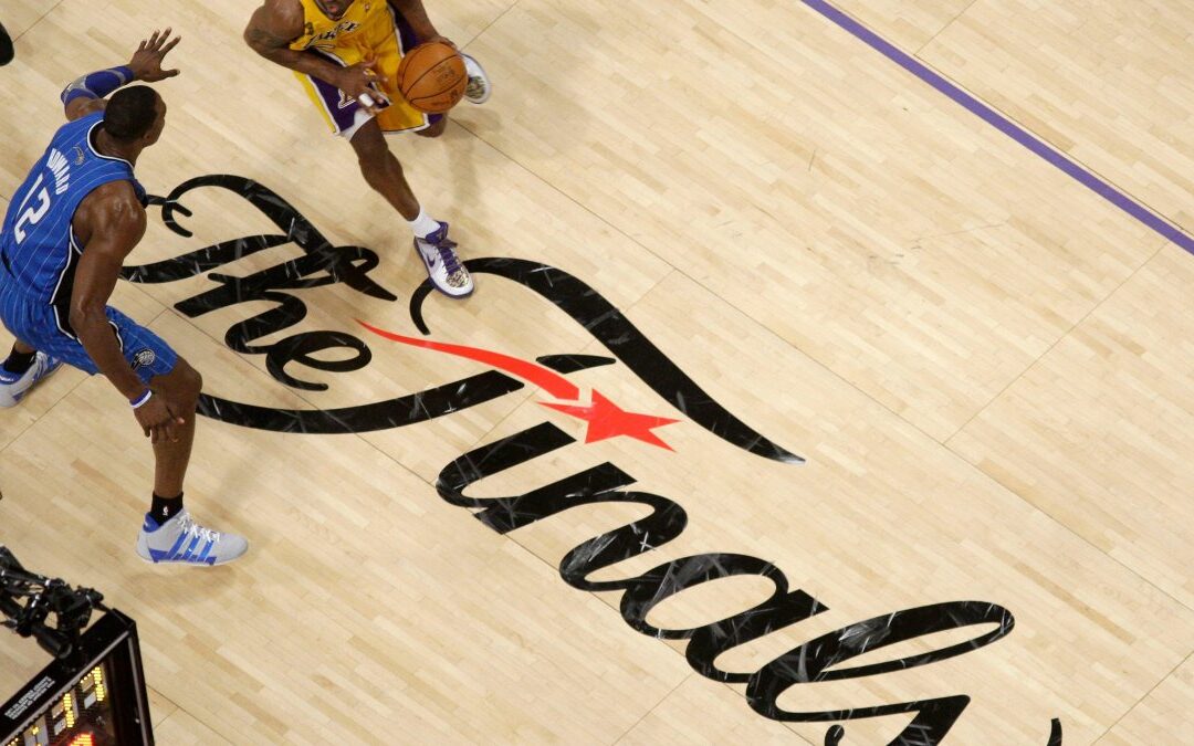 The trophy and the NBA Finals logos are back for games in New York and San Antonio