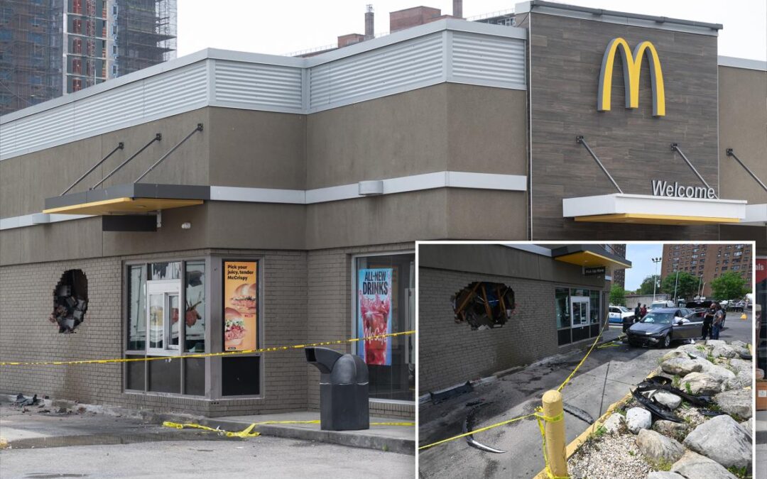 Car plows through NYC McDonald’s just feet from drive-thru window