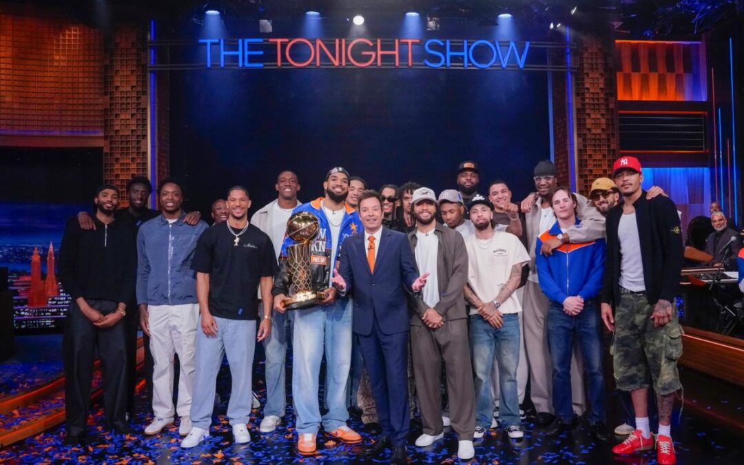 Knicks raise Jimmy Fallon’s lucky shoe to the ‘Tonight Show’ rafters as championship celebration rolls on