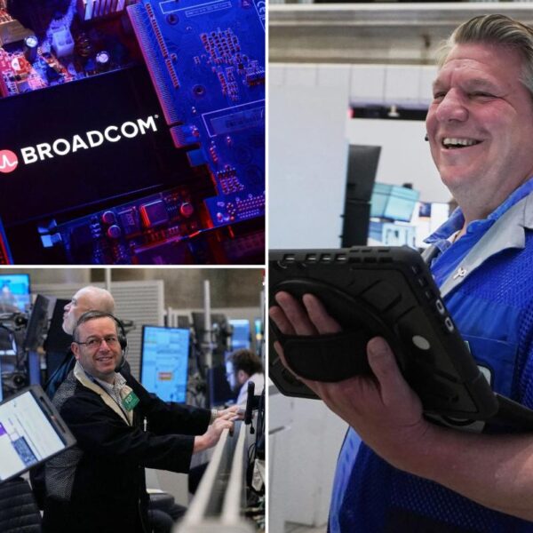 Dow soars 900 points to all-time high, while chipmaker Broadcom sends tech sector stumbling