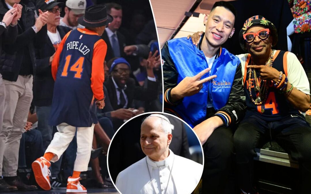 Spike Lee wears autographed Pope Leo XIV Knicks jersey at NBA Finals Game 3