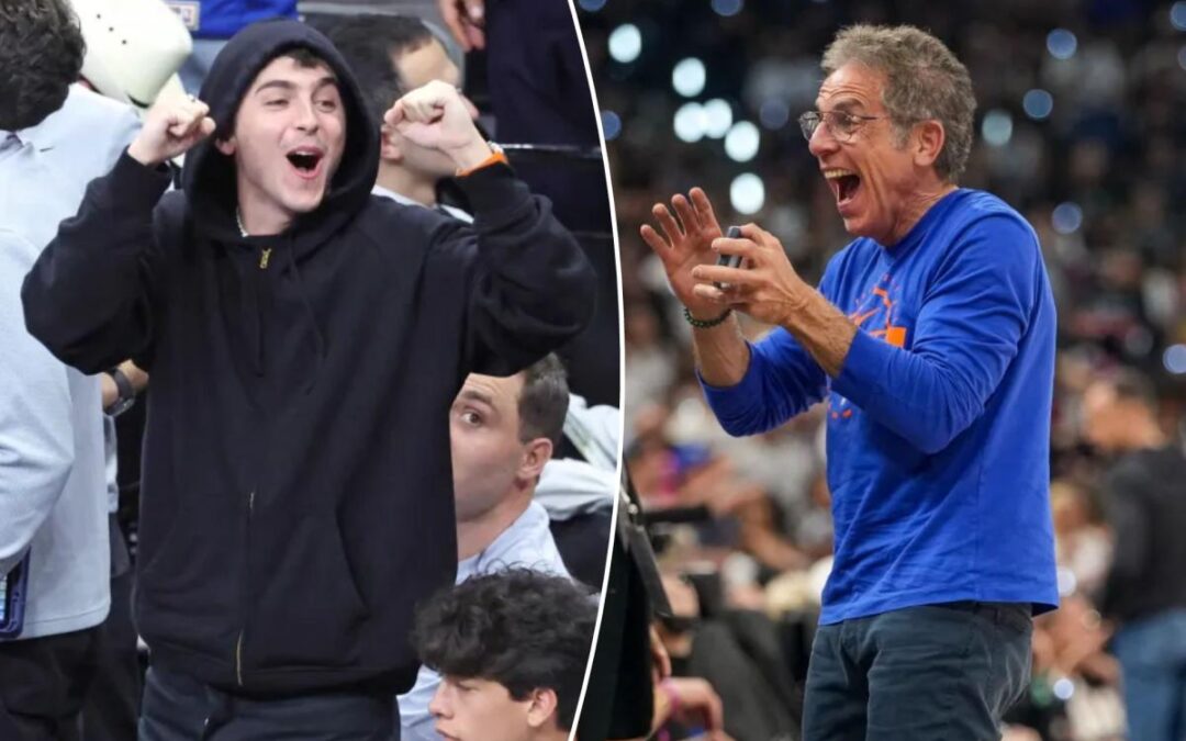 Timothee Chalamet, Ben Stiller have joyous embrace as Knicks survive Game 2