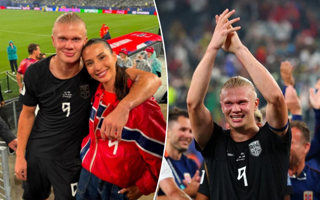 Erling Haaland and girlfriend Isabel Haugseng Johansen celebrate after Norway’s World Cup win