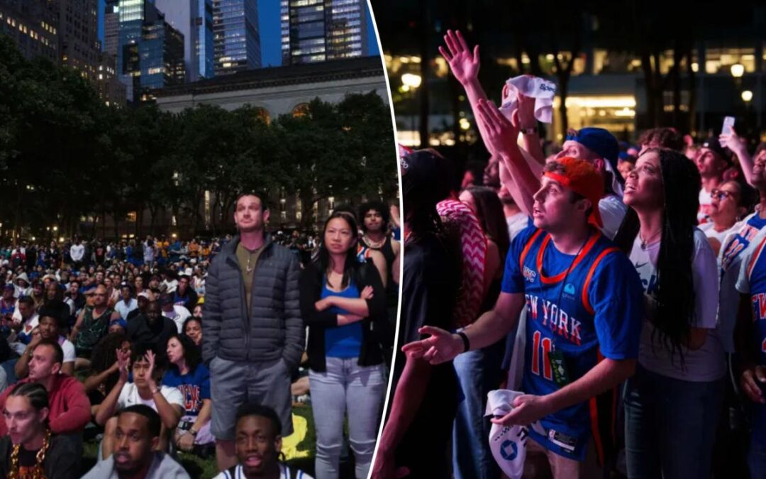 Knicks fans clash with cops in chaotic scene outside Bryant Park Game 3 watch party