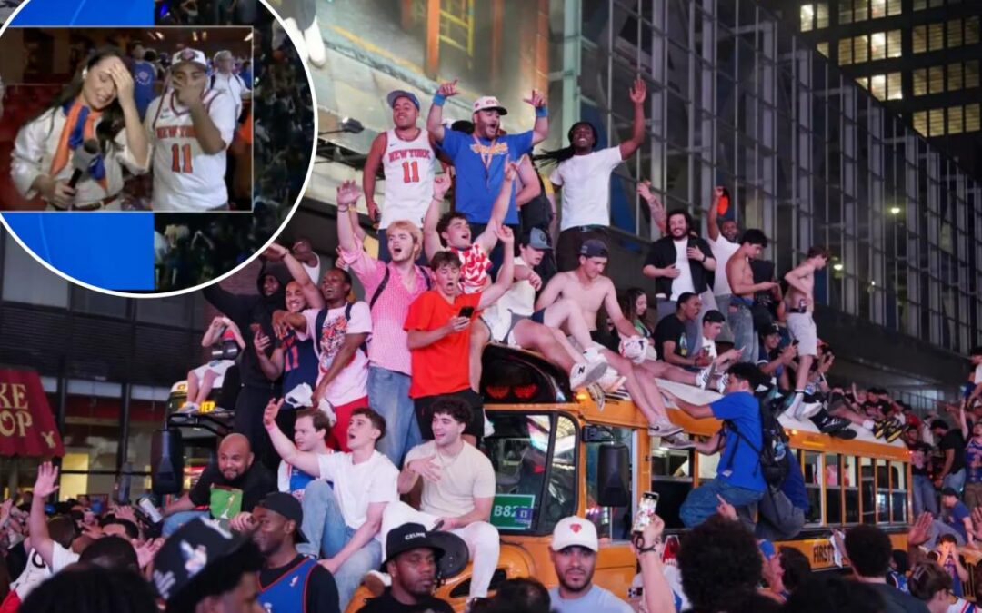 CBS reporter loses it after Knicks fan fires off F-bomb during live report as NYC goes nuts