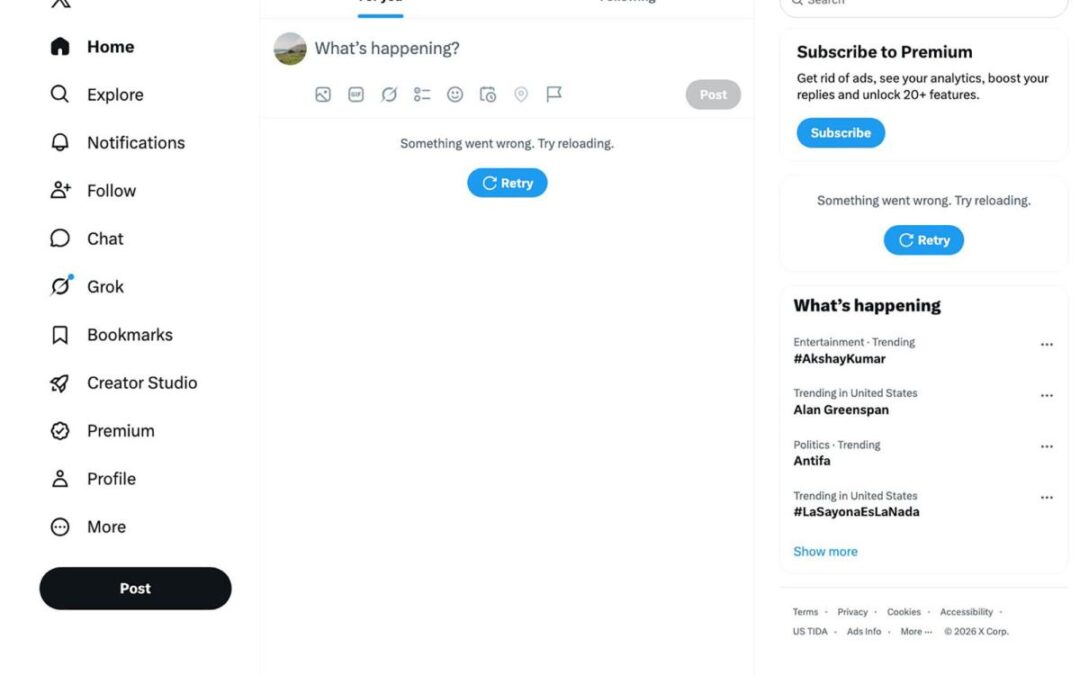 X is down for thousands of users who complain of broken timelines, error messages on platform