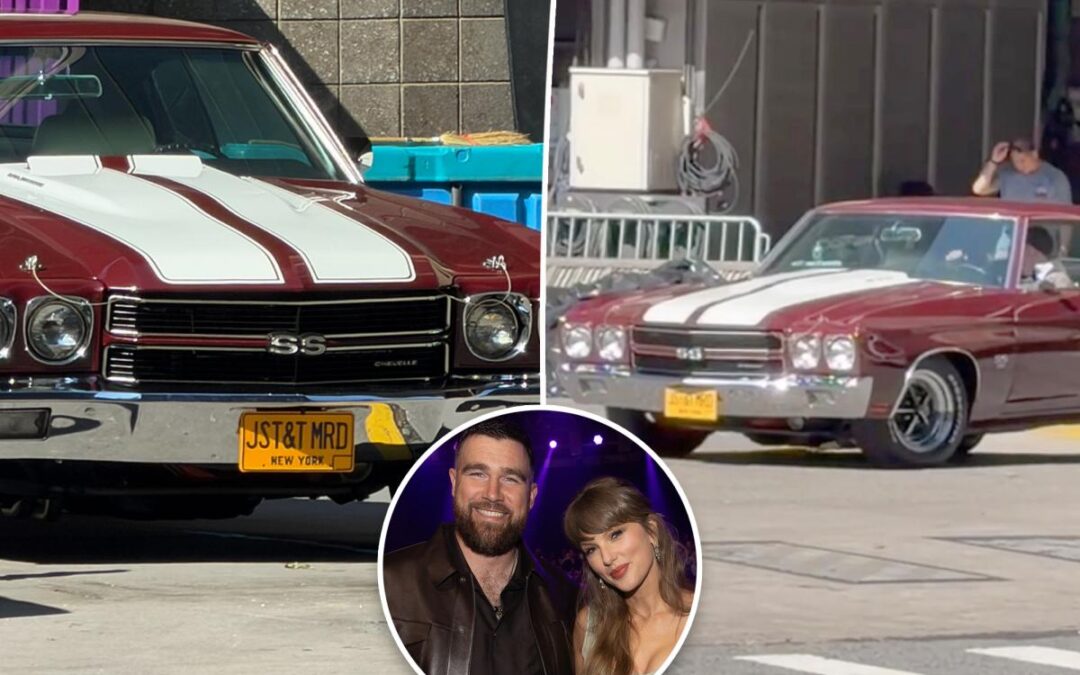 Taylor Swift, Travis Kelce customize ‘70s muscle car with special license plate at MSG wedding as nod to first public date