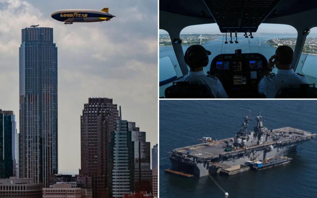 Goodyear Blimp sails above NYC like ship in the water ahead of July Fourth party