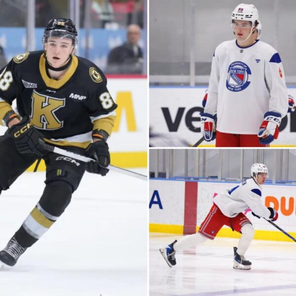 Trio of prospects reunited with Rangers after being linemates for historic OHL season